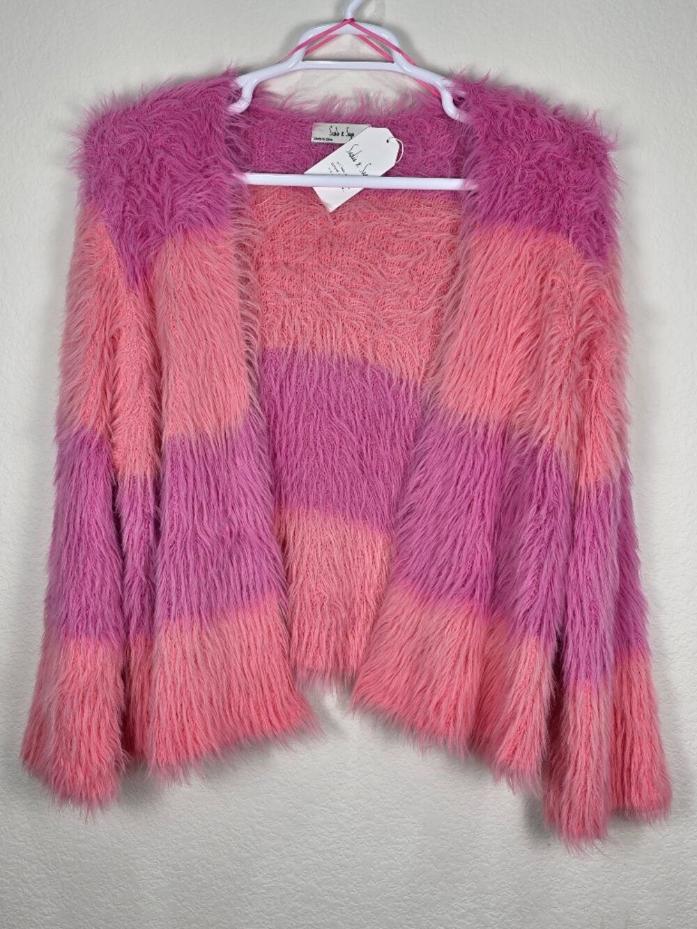 Sadie & Sage Pink Ombre Faux Fur Fuzzy Cardigan Sweater Shag Jacket NWT 1X